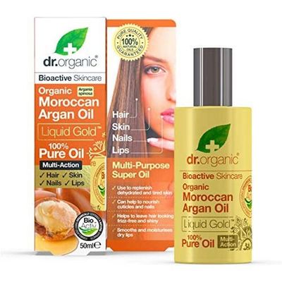DR ORGANIC Moroccan Argan Oil 100% Pure Oil, Replenishing, For Hair, Skin &amp; Nails, Mens, Womens, Natural, Vegan, Cruelty-Free, Paraben &amp; SLS-Free, Organic, 50ml, Packaging may vary