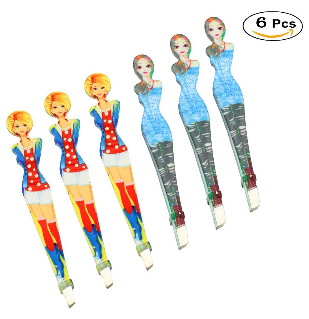Xiaoyu Eyebrow Tweezers, Professional Slant tip Brow Clip Hair Removal Makeup Tool, Pack of 6(Colors May Vary)
