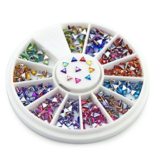 KADS AB 1.5 * 3MM Triangle Colorful Rhinestones 600 Piece 17 Color Nail Art Manicure Wheels Valentine's Day Nail Decoration