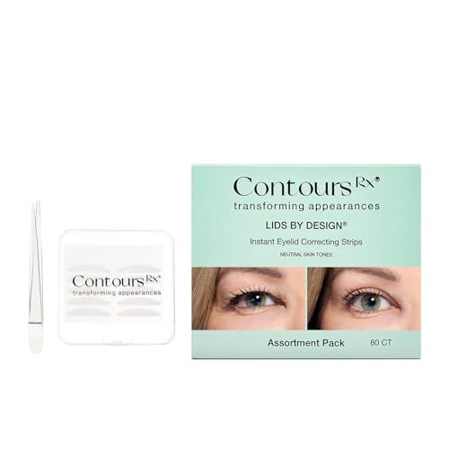 Contours Rx Lids By Design - Medical Grade Eyelid Correcting Strips for Heavy, Hooded, &amp; Droopy Lids - Transparent, Anti-Aging, and Hypoallergenic Eyelid Tape - (4mm - 7mm) Assortment Pack, 80ct
