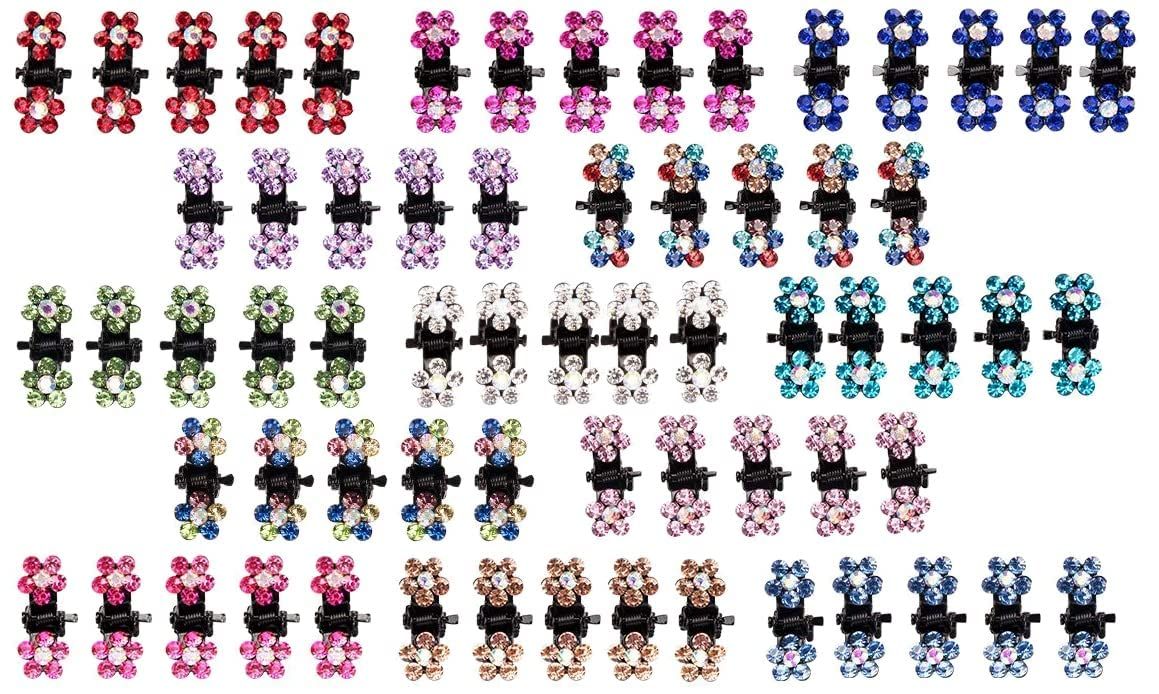 ANBALA Mini Claw Clips, 65pcs No-Slip Grip Jaw Clips Glitter Teeth Clips Rhinestone Metal Clamps Mix Colored Flower Hair Accessories for Women Girls