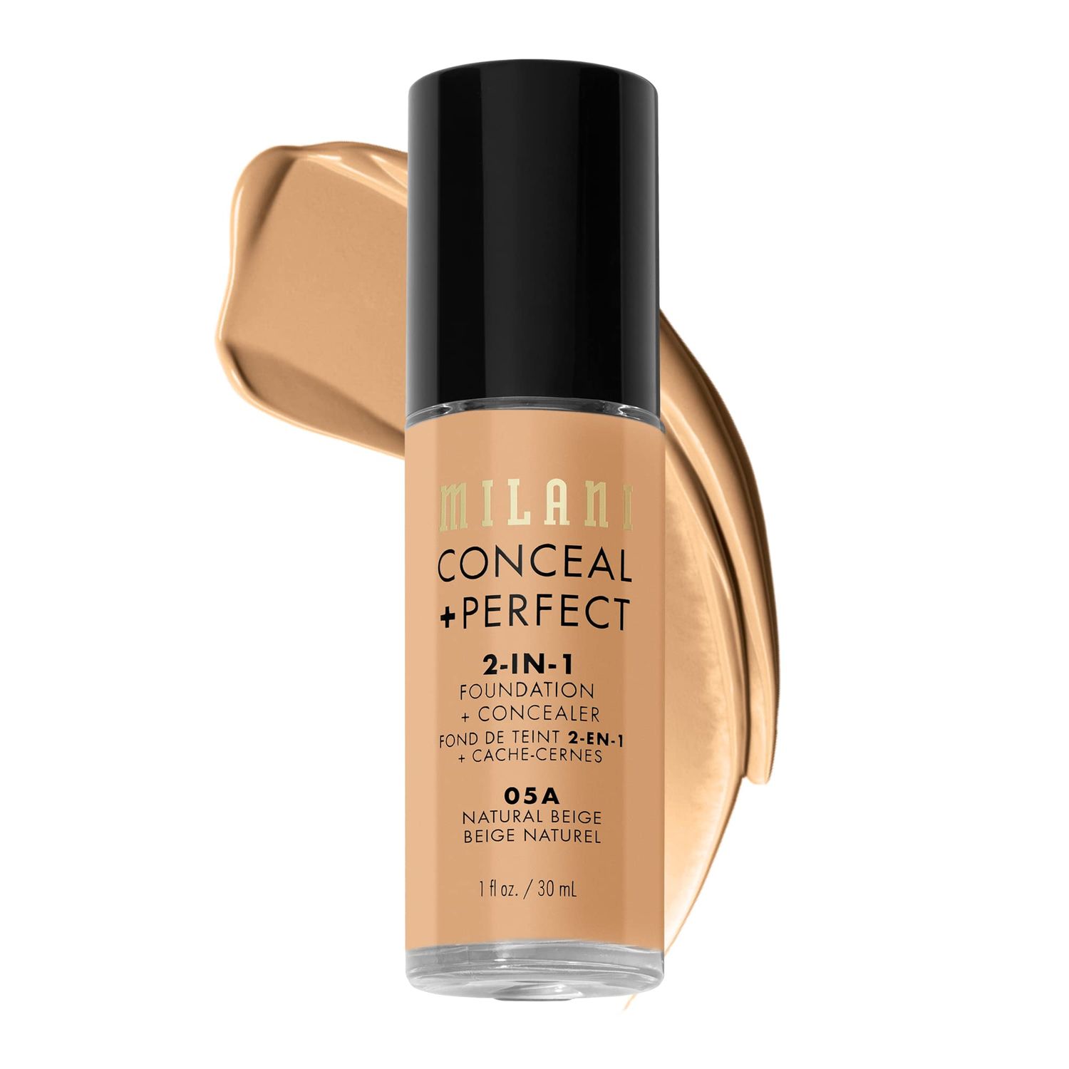 Milani Conceal + Perfect 2-in-1 Foundation + Concealer - Natural Beige (1 Fl. Oz.) Cruelty-Free Liquid Foundation - Cover Under-Eye Circles, Blemishes &amp; Skin Discoloration for a Flawless Complexion