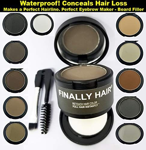 Finally Hair Waterproof Gray Dab-on Hair Fibers &amp; Hair Loss Concealer, Hairline Creator, Eye Brow Enhancer, and Beard Filler. Dab-on Hair Fiber Shadow Powder (Grey)