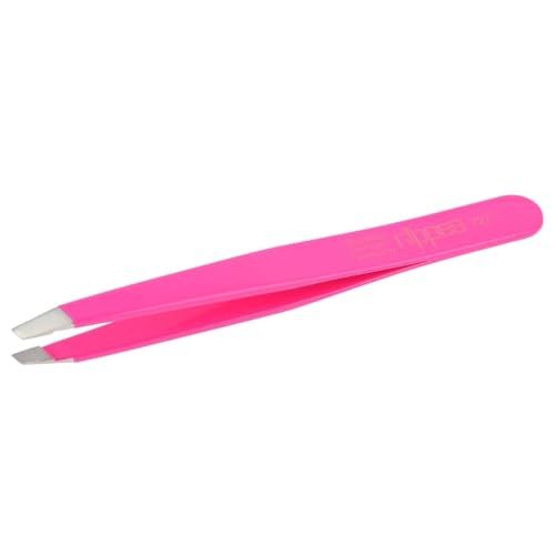 Nippes Stainless Steel Slant Pink Tweezers - Precision Pointed Slant - Quality Handmade in Solingen Germany - Professional Grade - Ergonomic Hand Grip - for Eyebrows, Eyelashes, Extensions [9.5 CM]