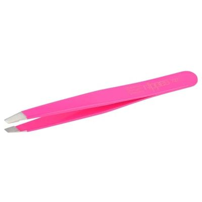 Nippes Stainless Steel Slant Pink Tweezers - Precision Pointed Slant - Quality Handmade in Solingen Germany - Professional Grade - Ergonomic Hand Grip - for Eyebrows, Eyelashes, Extensions [9.5 CM]
