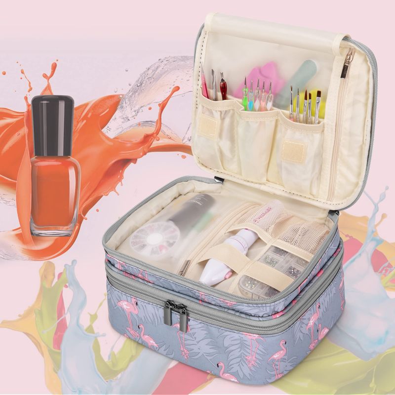 LUXJA Nail Polish Carrying Case - Holds 30 Bottles (15ml - 0.5 fl.oz), Double-layer Organizer for Nail Polish and Manicure Set, Flamingo (Bag Only)