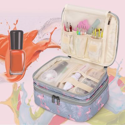 LUXJA Nail Polish Carrying Case - Holds 30 Bottles (15ml - 0.5 fl.oz), Double-layer Organizer for Nail Polish and Manicure Set, Flamingo (Bag Only)