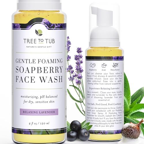Tree to Tub Sensitive Skin Face Wash for Dry Skin - Moisturizing Gentle Face Cleanser for Women &amp; Men, Hydrating Foaming Facial Cleanser, Daily Face Soap w/Organic Aloe Vera, All Natural Lavender Oil