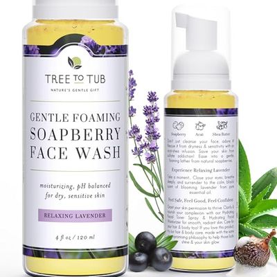 Tree to Tub Sensitive Skin Face Wash for Dry Skin - Moisturizing Gentle Face Cleanser for Women &amp; Men, Hydrating Foaming Facial Cleanser, Daily Face Soap w/Organic Aloe Vera, All Natural Lavender Oil