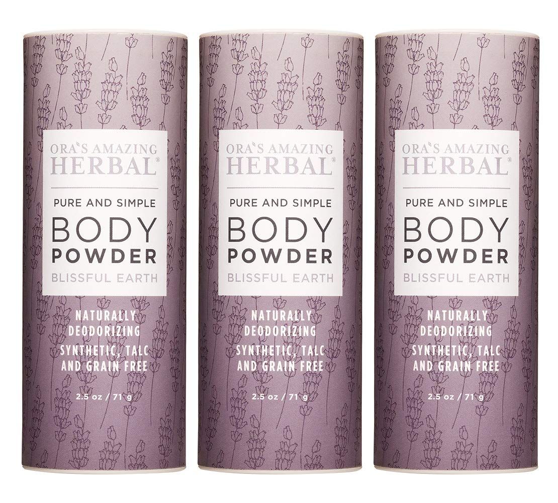 Natural Body Powder, 2.5 Ounces Pack of 3, Dusting Powder No Talc, Corn, Grain or Gluten Blissful Earth Scent (Essential Oil Only No Synthetic Fragrance) Non GMO Made in The USA, Ora&#39;s Amazing Herbal