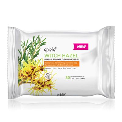 Epielle New Witch Hazel 30ct Makeup Cleansing Wipes Deep Cleans Pores &amp; Refresh Skin with Calming Formula (6 packs)