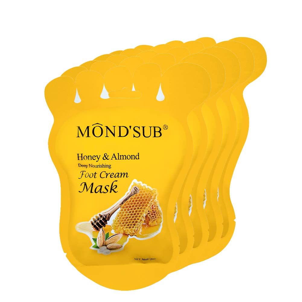 MOND&#39;SUB Honey &amp; Almond Nourishing Foot Masks - Foot Moisturizing Mask for Dry Skin to Deep Hydrating and Brightening Moisturize, Repair Rough Damage Skin for Women &amp; Men(5 Pairs)