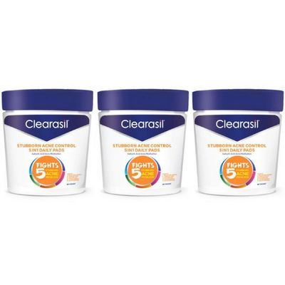 Clearasil Stubborn Acne Control 5in1 Daily Facial Cleansing Pads, 90 Count x Pack of 3