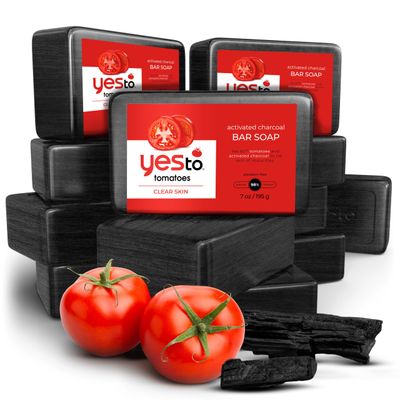 Yes To Tomatoes Charcoal Bar Soap with Tomato Extracts &amp; Sunflower Seed Oil - Detoxifying Face &amp; Body Soap for Men, Women, and Teens, 7 oz - Paraben-Free