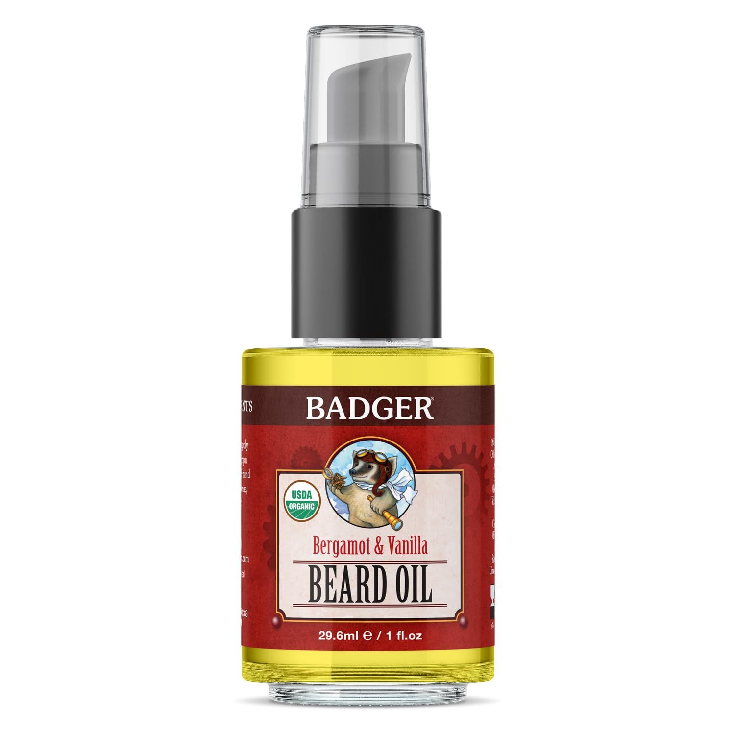 Badger Beard Oil, Babassu &amp; Jojoba, Certified Organic, Premium Beard Conditioner, Beard Oil for Dry Skin, Beard Oil for Long Beards, Facial Hair Oil, 1 fl oz Glass Bottle