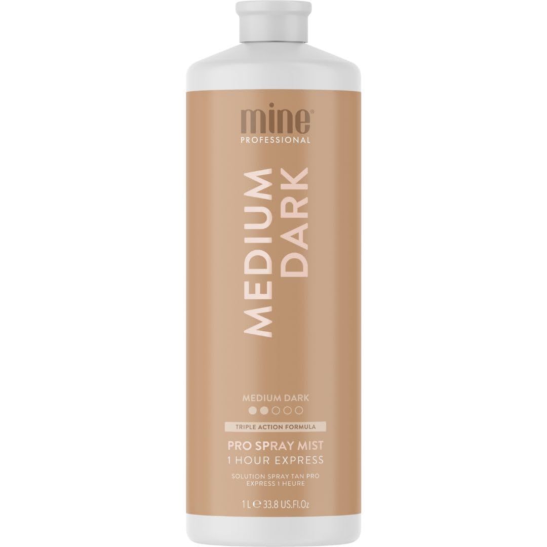 MineTan Spray Tan Solution | Medium Dark Sunless Tanning Solution for Subtle Bronzed, Glowing Finish, Fast-Drying, Hydrating &amp; Tropical Coconut Scent, Salon Professional Formula, Vegan, 33.8 Fl Oz