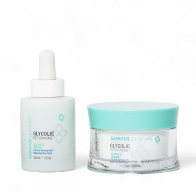 Serious Skincare Glycolic Extreme Skin Renewal Face Cream &amp; Serum Set - Resurfacing Glycolic Acid - Blue Tansy - Reduces the Appearance of Fine Lines and Wrinkles - Anti-Aging for Face and Neck