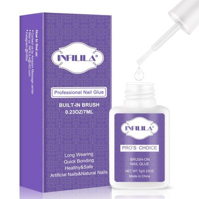 NXJ INFILILA Nail Glue, Professional Brush On Nail Glue, Nail Glue for Acylic Nails, Nail Glue for Press On Nails Fasle Nails Fake Nails Tips Glue Adhesive Long Lasting 7ML/0.23OZ