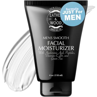 Face Moisturizer for Men - Lather &amp; Wood&#39;s Luxurious Sophisticated Face Lotion for Men, for the Mans Man. Fragrance-Free Facial Cream for Men. (Unscented, 4 ounce)