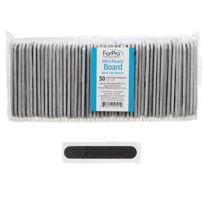 ForPro Professional Collection Mini Foam Board, Black, 100/180 Grit, Double-Sided Manicure Nail File, Individually-Wrapped, 3.5 L x .5 W, 50-Count