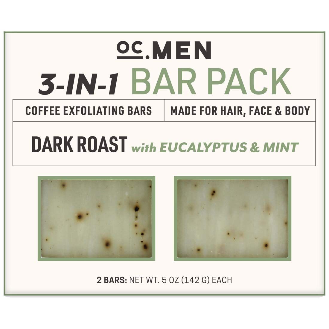 Olivia Care Coffee Exfoliating Bar Soap 3-In-1 Pack Multi Use for Hair, Face &amp; Body 100% Natural &amp; Organic - Infused with Eucalyptus &amp; Mint Essential Oils- Deep Clean, Hydrating - 2 X 5 OZ
