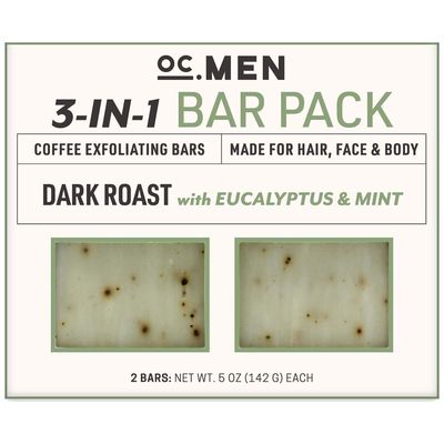 Olivia Care Coffee Exfoliating Bar Soap 3-In-1 Pack Multi Use for Hair, Face &amp; Body 100% Natural &amp; Organic - Infused with Eucalyptus &amp; Mint Essential Oils- Deep Clean, Hydrating - 2 X 5 OZ