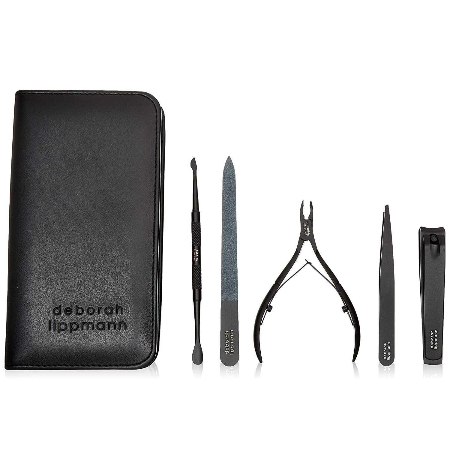 Deborah Lippmann Instruments | 5 Piece Custom-Made Manicure Kit | Nail File, Cuticle Pusher &amp; Nail Cleaner, Nail Clipper, Cuticle Nipper, and Tweezer