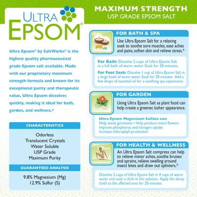 SaltWorks Ultra Epsom Bath Salt, Unscented, Medium Grain, 5 Pound Bag