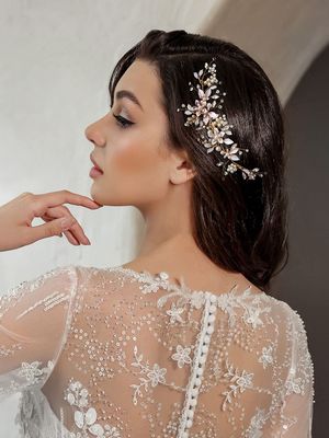 SWEETV Gold Wedding Hair Clip Comb Handmade Bridal Hair Accessories for Women Wedding