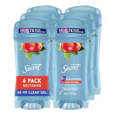 Secret Antiperspirant and Deodorant for Women, Original Clear Gel, Nectarine Scent, 2.6 Oz, Pack of 6