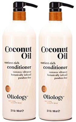 Oliology Coconut Oil Conditioner - Natural Coconut Oil Conditioner Helps Restore Damaged, Lifeless Hair | Provides Intense Shine | Restores Lost Moisture | Made in USA &amp; Paraben Free (32 oz/2 Pack)
