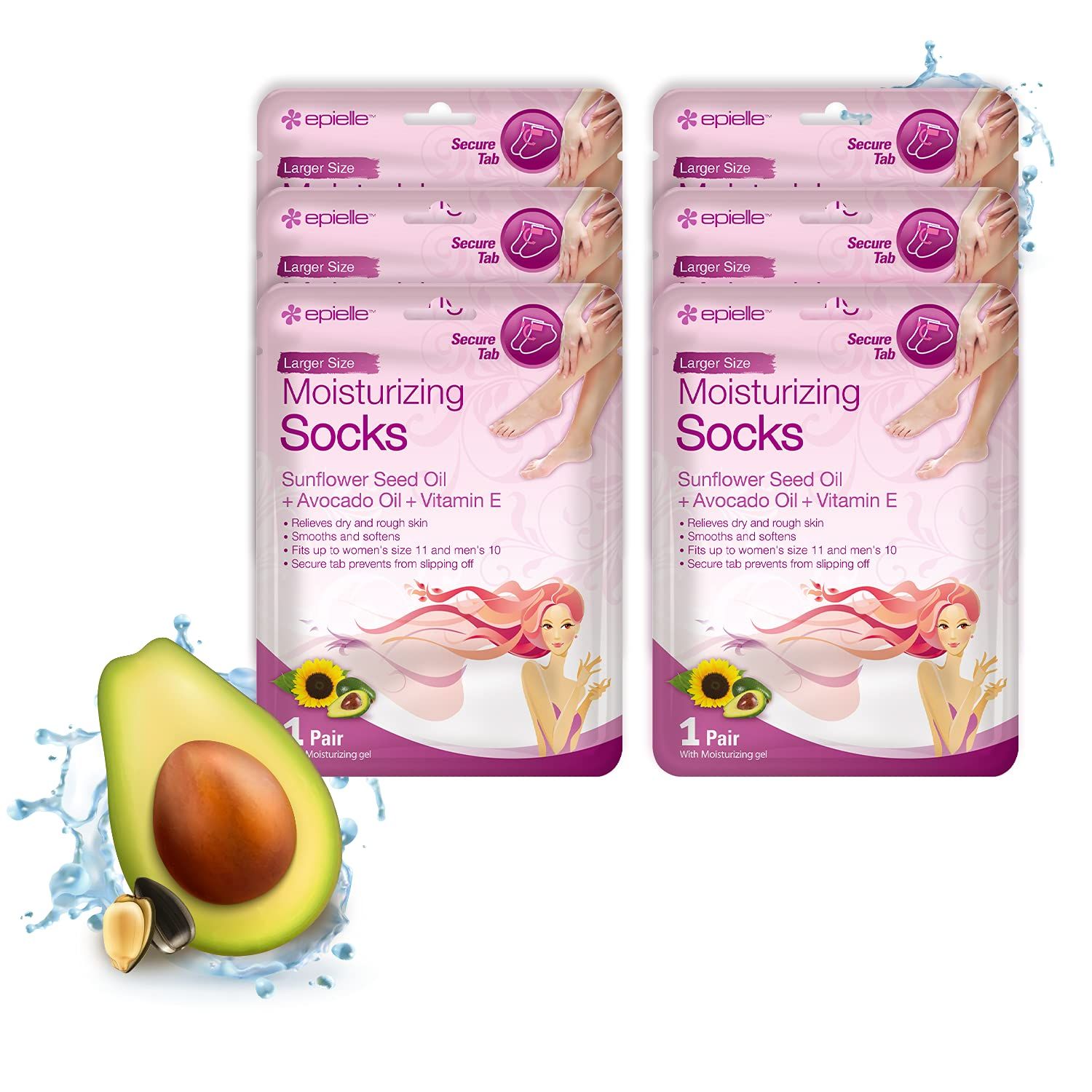 Epielle Moisturizing Foot Masks (Socks 6pk) for foot heel to toe and callus | Foot Cream &amp; Lotion - Sunflower Seed Oil + Avocado Oil + Vitamin E,Mothers Day GIfts