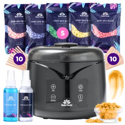 Bella Verde Waxing Kit for Women &amp; Men - Hard Wax Kit for Hair Removal - Wax Warmer for Face, Legs, Eyebrows, Body, Bikini - Home Melter Wax Pot Machine - Hard Wax Beads Kit, Painless All Hair Types