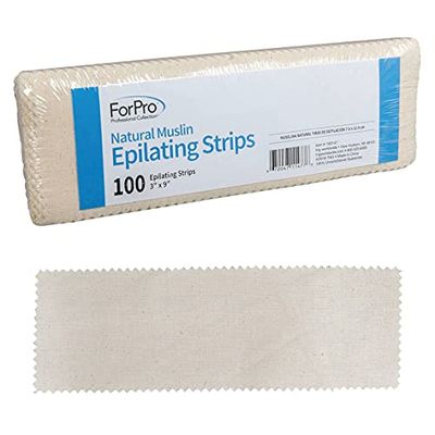 ForPro Natural Muslin Epilating Strips, Tear-Resistant, Pre-Cut Strips for Hair Removal, 3 W x 9 L, 100-Count