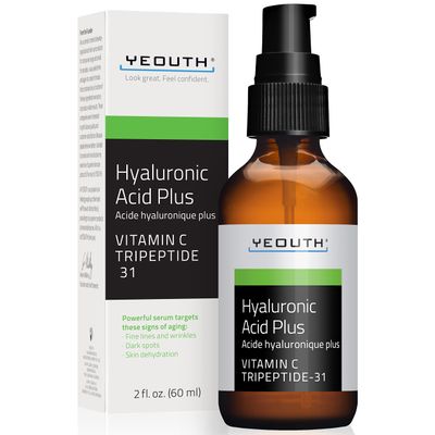 YEOUTH Hyaluronic Acid Serum for Face with Vitamin C, Hydrating Face Serum or Women &amp; Men, Minimize the Look of Wrinkles, Patchy &amp; Dull Skin 2oz
