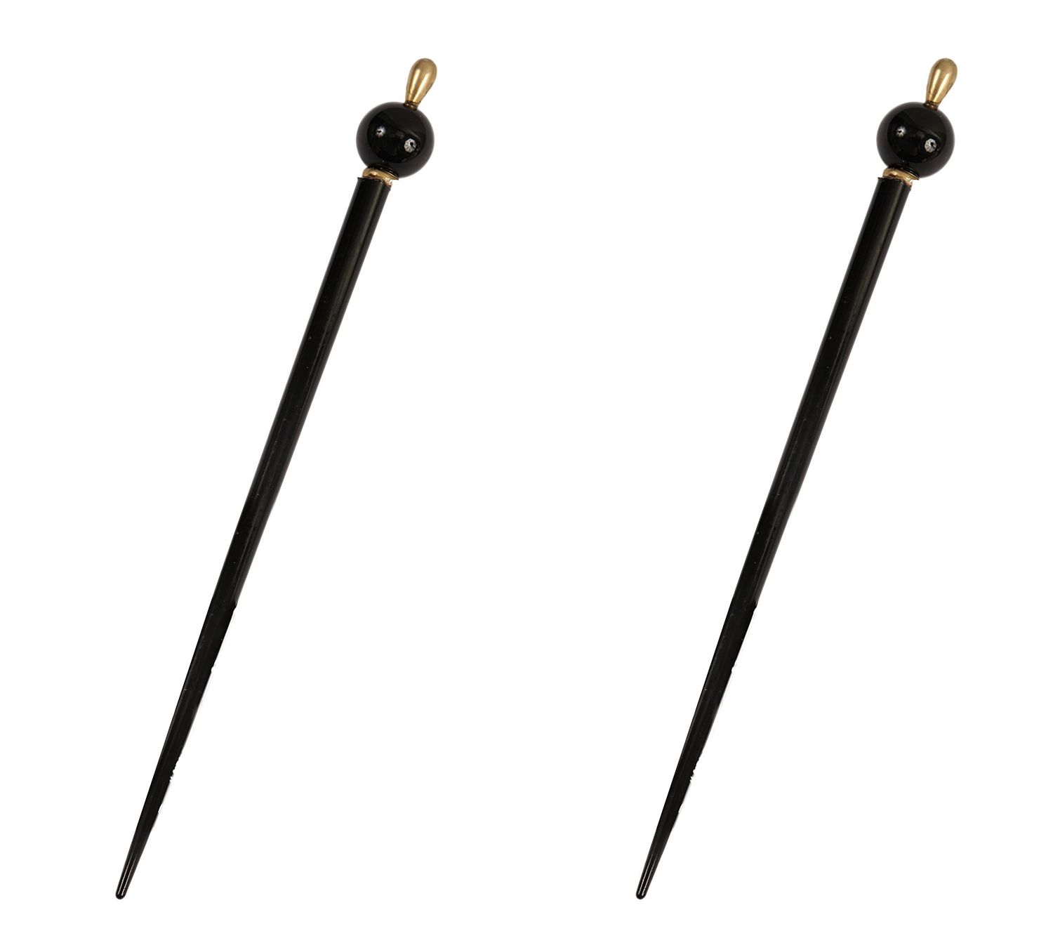 Caravan Decorated Wooden Chop Stick with Black Bead Gold Top and Spacer in Pair