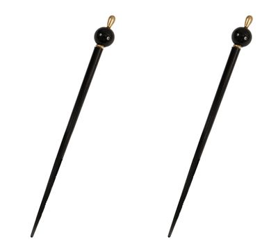 Caravan Decorated Wooden Chop Stick with Black Bead Gold Top and Spacer in Pair