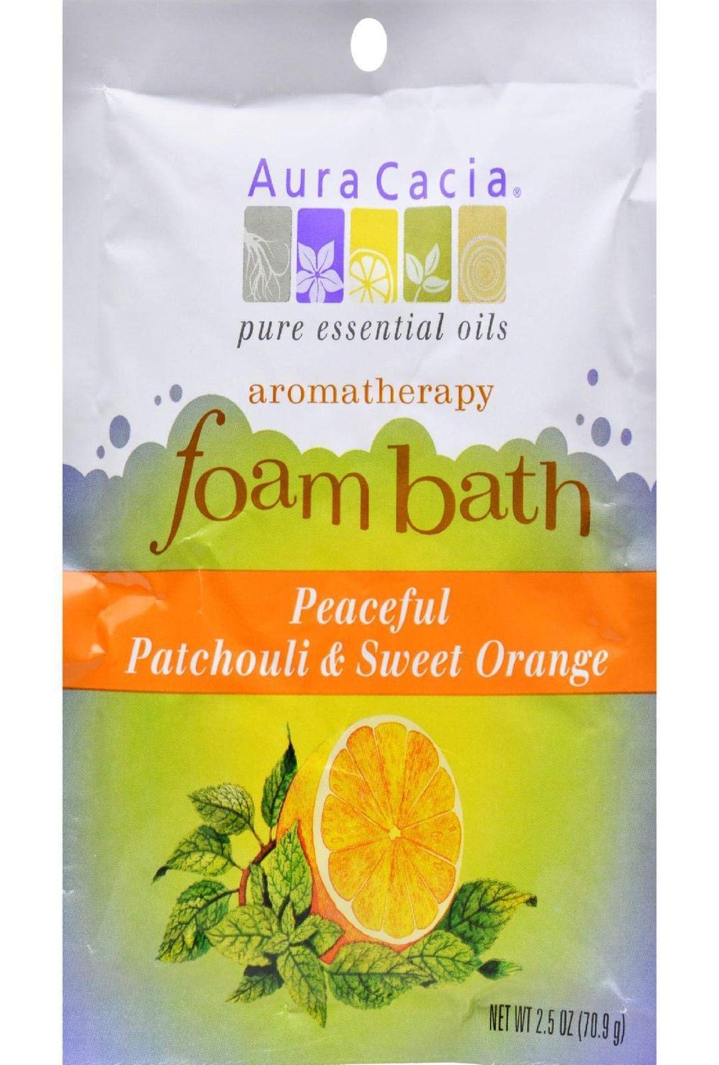 Aura Cacia Peaceful Patchouli &amp; Sweet Orange Aromatherapy Foam Bath | 2.5 oz. Packet