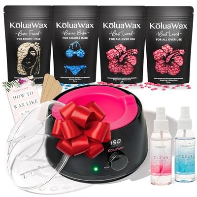 KoluaWax Premium Waxing Kit for Women - Hot Melt Hard Wax Warmer for Hair Removal, Eyebrow, Bikini, Legs, Face, Brazilian Wax - Machine (Pack of 4) Beads, Accessories, Black