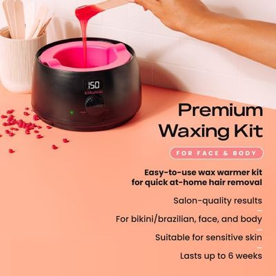 KoluaWax Premium Waxing Kit for Women - Hot Melt Hard Wax Warmer for Hair Removal, Eyebrow, Bikini, Legs, Face, Brazilian Wax - Machine (Pack of 4) Beads, Accessories, Black