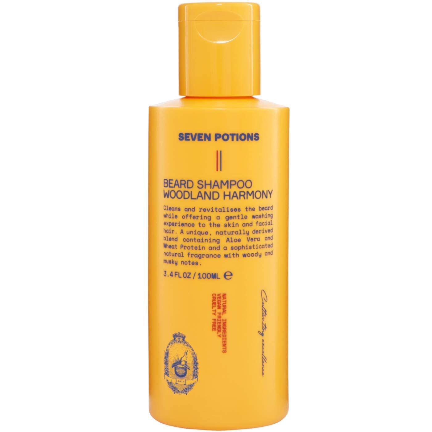 SEVEN POTIONS Beard Shampoo for Men - Gentle, Cleansing Wash for a Clean, Itch-Free Beard - Natural, Vegan, Cruelty-Free - (Woodland Harmony, 3.4 Fl Oz)