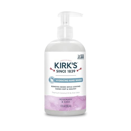 Kirk&#39;s Odor-Neutralizing Natural Hand Soap Castile Liquid Soap Pump Bottle | Moisturizing &amp; Hydrating Kitchen Hand Wash | Rosemary &amp; Sage Scent | 12 Fl Oz. Bottle