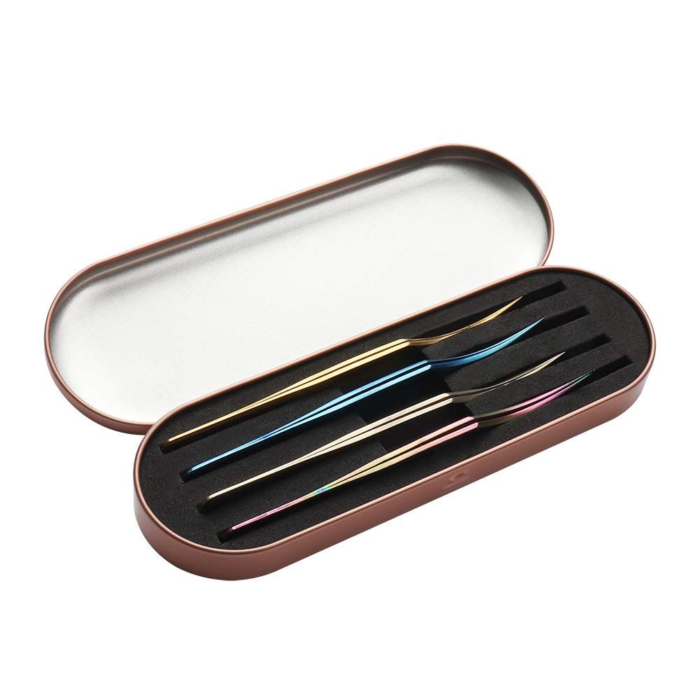Mekupeu Professional Tweezers Storage Case Activated Sealed Box Eyelash Extension Tools Container, 1 Pc, Rose Gold