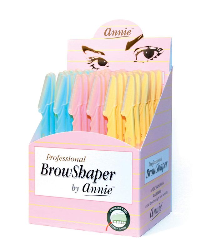 Annie - Professional BrowShaper - (36) Pack - Blue/Pink/Yellow - Stainless Steel - Safety Cover - Professional Shaping in Seconds