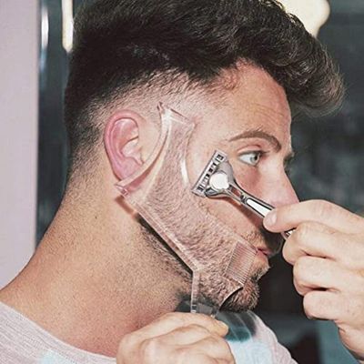 Men&#39;s Beard Shaping Tool With Inbuilt Comb Transparent Template Styling Comb Templates for Goatee Mustache Sideburns, Jaw Cheek/Neck Line, Symmetric/Curve/Step Cut (Clear)
