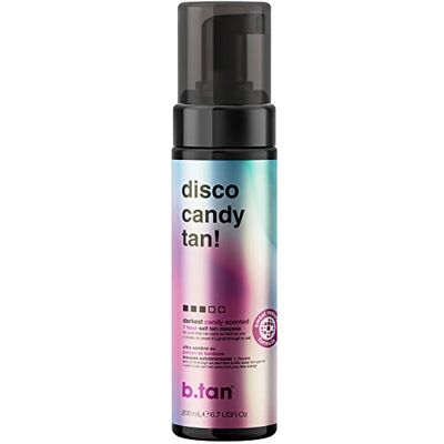 b.tan Dark Self Tanner Mousse | Disco Candy Tan - Best, 1 Hour Express Sunless Tanning Foam, Candy-Scented, Sweat-Proof &amp; Transfer Resistant, No Fake Tan Smell, Vegan, Cruelty Free, 6.7 Fl Oz