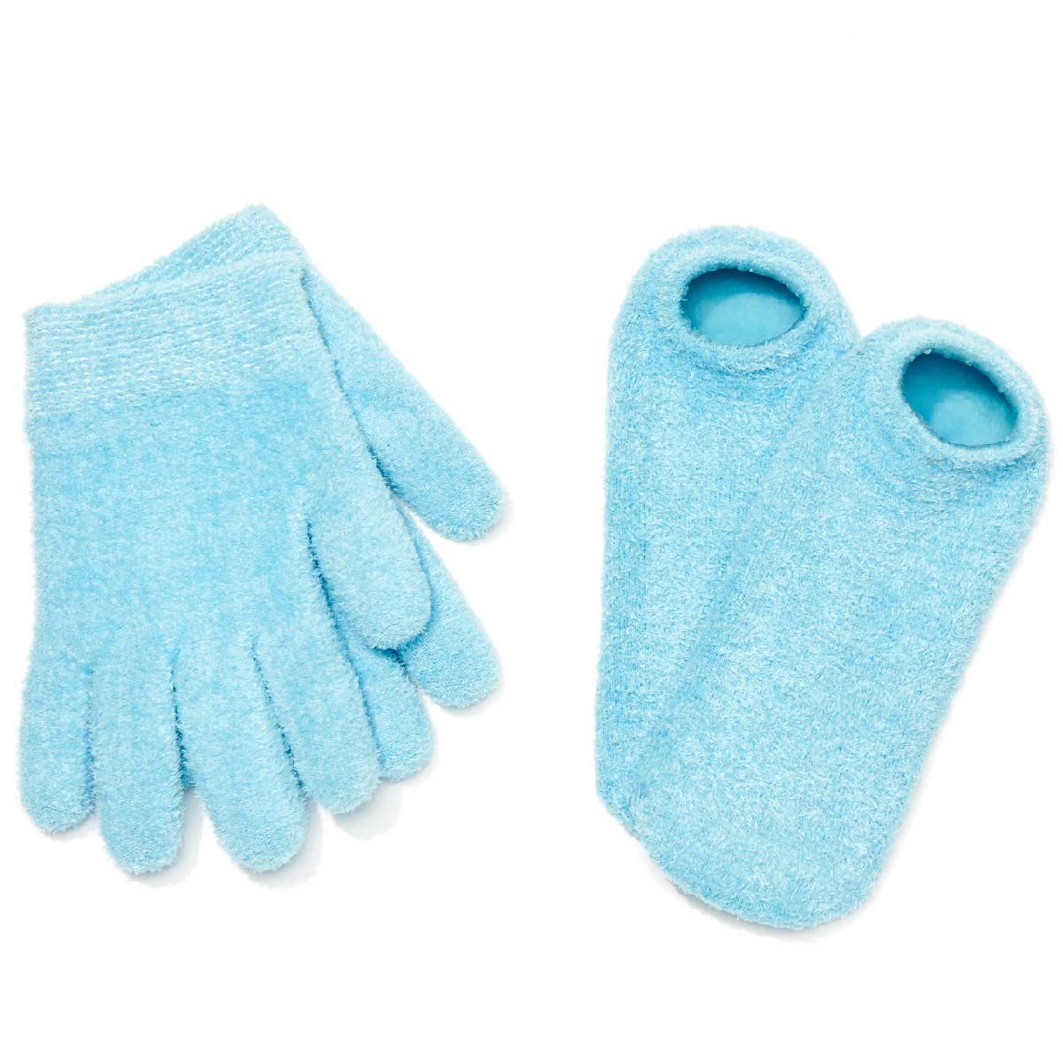 NatraCure Moisturizing Gel Booties and Gloves Set - (for dry skin, dry hands, feet, cracked heels, cuticles, rough skin, dead skin, use with your favorite lotions) - 155/175-AQ/RET - Color: Aqua