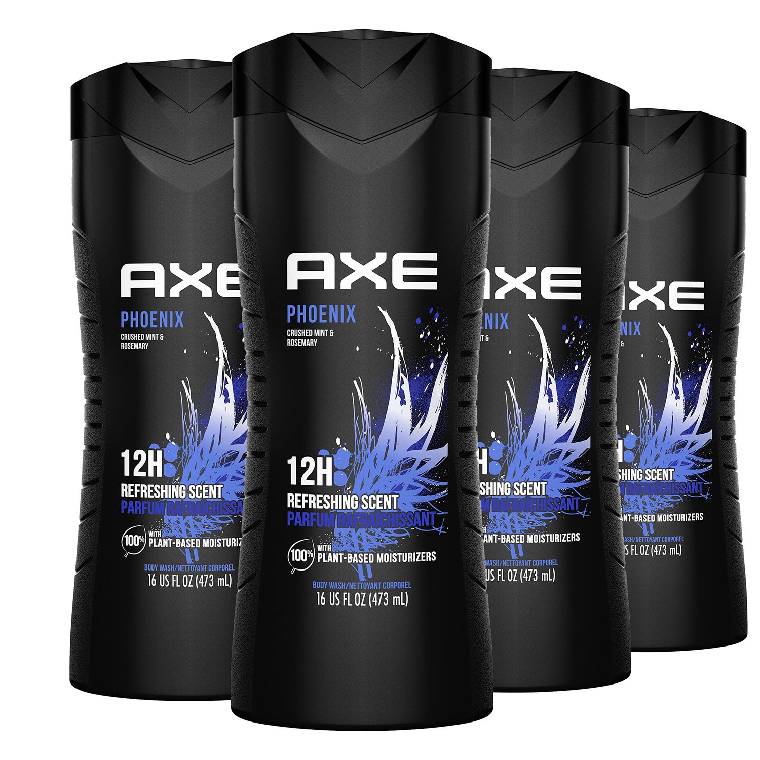 AXE Body Wash Phoenix 12h Refreshing Scent Crushed Mint &amp; Rosemary 4 count Men&#39;s Body Wash with 100% Plant-Based Moisturizers 16 oz
