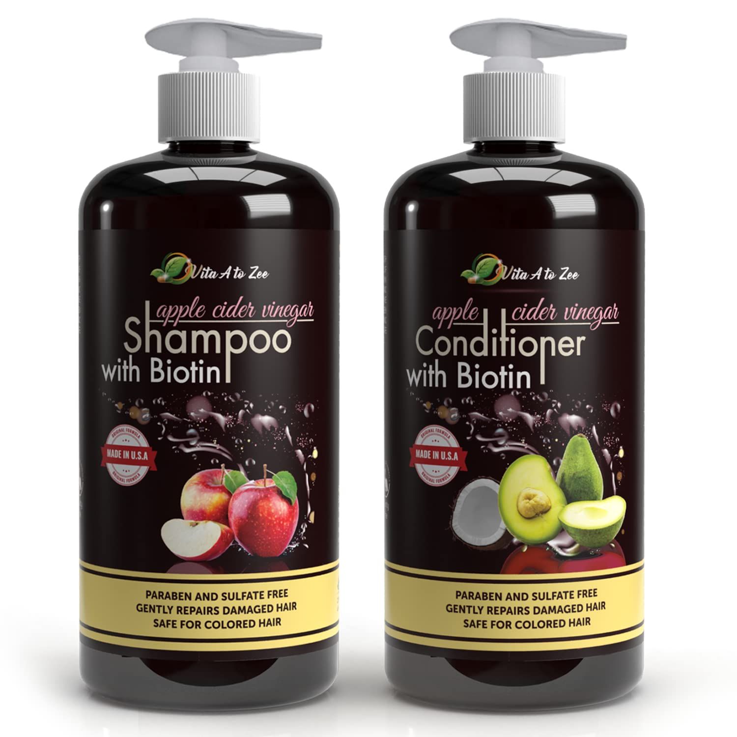 Vita A to Zee Apple Cider Vinegar Shampoo &amp; Avocado Coconut Conditioner (2 x 16.9 fl oz)