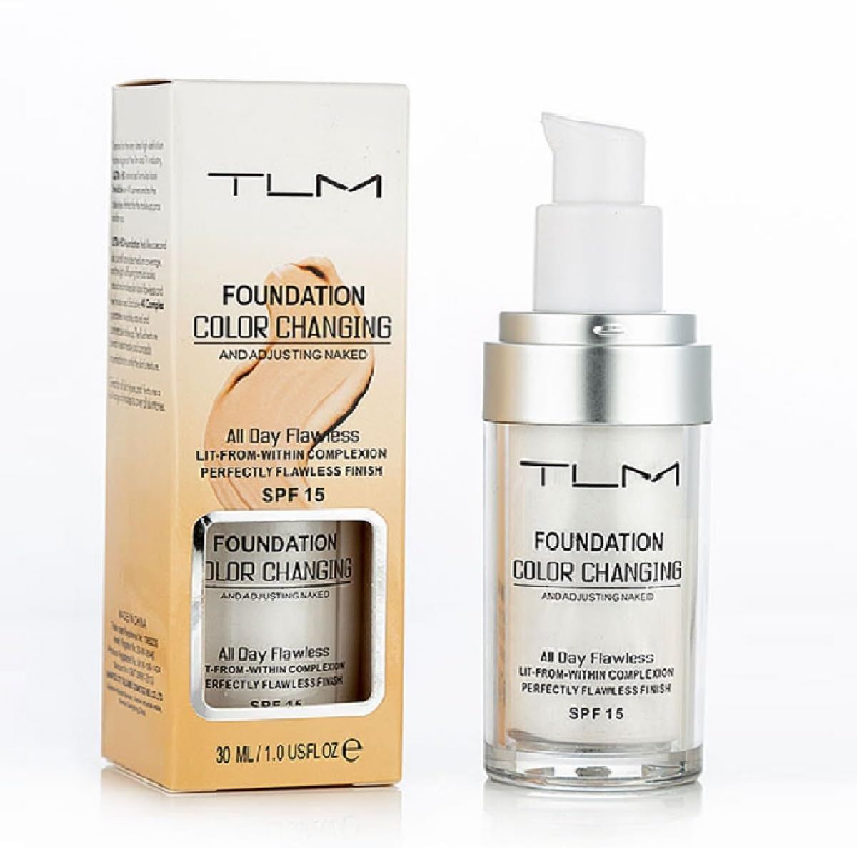 TLM Foundation Color Changing,TLM Colour Changing Liquid Foundation Hides Wrinkles &amp; Lines,BB Cream Makeup Base Concealer Cover Moisturizing Fluid for all Skin Tone SPF15(30ML)